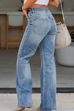 Best Dear-Lover High Rise Distressed Straight Leg Jeans Light Blue
