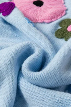 Outlet Dear-Lover Knitted Flower Pattern Ribbed Edge Sweater Light Blue