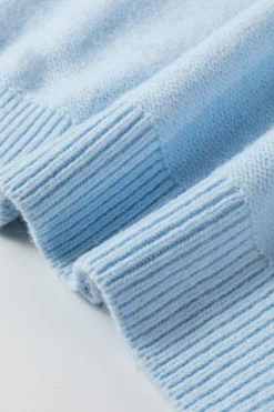 Outlet Dear-Lover Knitted Flower Pattern Ribbed Edge Sweater Light Blue