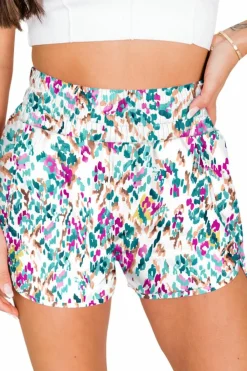 Discount Dear-Lover Leopard High Waisted Athletic Shorts Light Blue