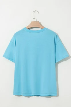 Fashion Dear-Lover MAMA Letter Graphic Neon T Shirt Light Blue