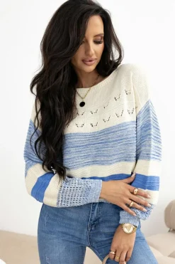 Sale Dear-Lover Open Stitch Puff Sleeve Sweater Light Blue