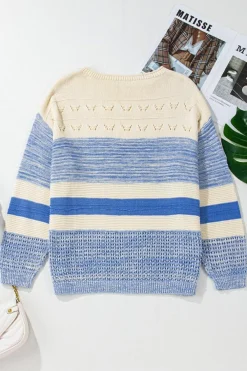 Sale Dear-Lover Open Stitch Puff Sleeve Sweater Light Blue