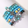 New Dear-Lover 7pcs Boho Turquoise Beaded Bracelet Set Light Blue