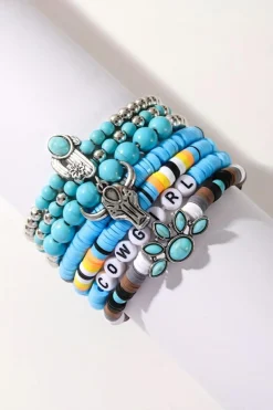 New Dear-Lover 7pcs Boho Turquoise Beaded Bracelet Set Light Blue