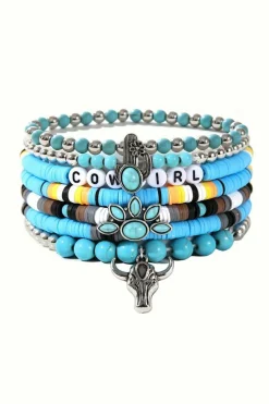 New Dear-Lover 7pcs Boho Turquoise Beaded Bracelet Set Light Blue