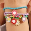 Sale Dear-Lover 5pcs Smiley Flower Pendant Beaded Bracelet Set Light Blue