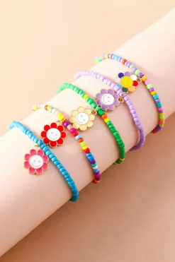 Sale Dear-Lover 5pcs Smiley Flower Pendant Beaded Bracelet Set Light Blue