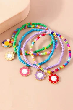 Sale Dear-Lover 5pcs Smiley Flower Pendant Beaded Bracelet Set Light Blue