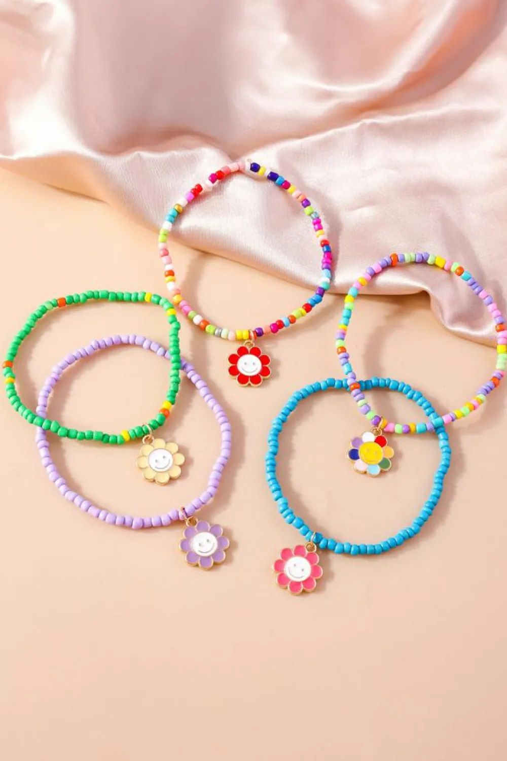 Sale Dear-Lover 5pcs Smiley Flower Pendant Beaded Bracelet Set Light Blue