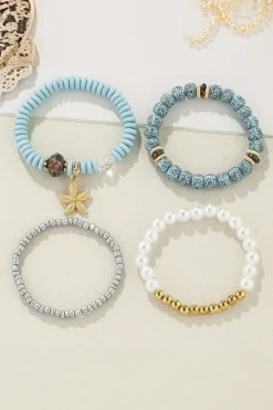 Sale Dear-Lover 4pcs Starfish Pendant Beaded Bracelet Set Light Blue