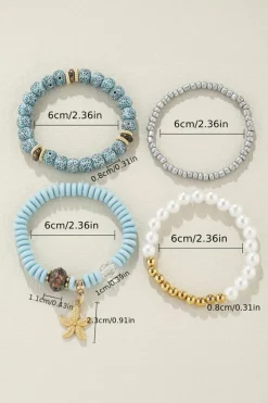 Sale Dear-Lover 4pcs Starfish Pendant Beaded Bracelet Set Light Blue