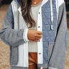 Hot Dear-Lover Quilted Textured Patchwork Loose Fit Hooded Jacket Light Blue