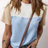 Sale Dear-Lover Rib Textured Colorblock T Shirt Light Blue