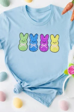 Discount Dear-Lover Sequin Bunny Doll Graphic Casual T Shirt Light Blue