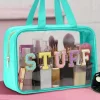 Hot Dear-Lover STUFF Glitter Chenille Patched Transparent Makeup Bag Light Blue