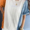 Clearance Dear-Lover Textured Color Block Loose Fit T Shirt Light Blue