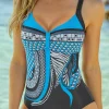Outlet Dear-Lover Light Tribal Print One Piece Swimsuit Blue
