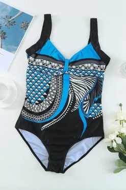 Outlet Dear-Lover Light Tribal Print One Piece Swimsuit Blue