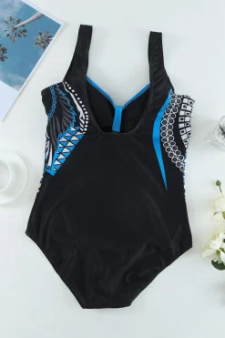 Outlet Dear-Lover Light Tribal Print One Piece Swimsuit Blue