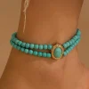 New Dear-Lover Turquoise Beaded Double Layered Anklet Light Blue