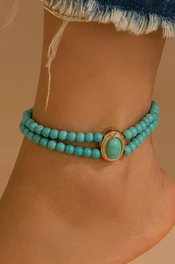 New Dear-Lover Turquoise Beaded Double Layered Anklet Light Blue