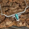 Online Dear-Lover Turquoise Steer Head Pendant Chain Necklace Light Blue