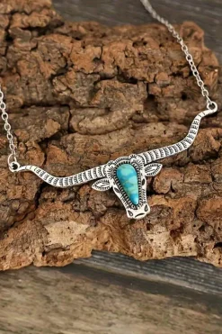 Online Dear-Lover Turquoise Steer Head Pendant Chain Necklace Light Blue