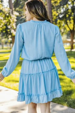 Best Dear-Lover Light Blue V Neck Long Sleeve Ruffle Tiered Mini Dress Sky Blue