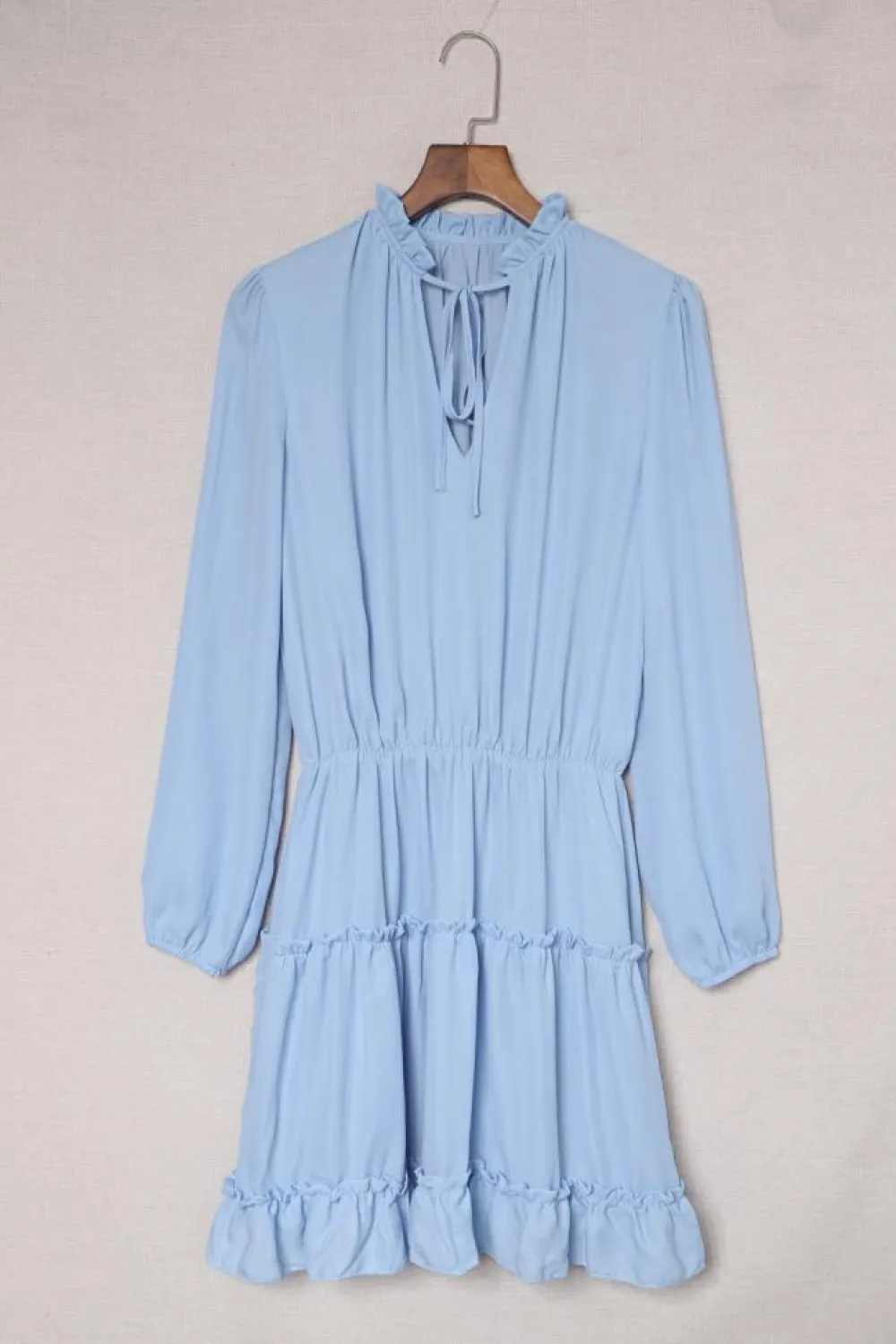 Best Dear-Lover Light Blue V Neck Long Sleeve Ruffle Tiered Mini Dress Sky Blue