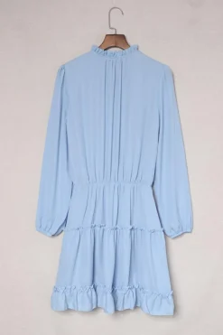 Best Dear-Lover Light Blue V Neck Long Sleeve Ruffle Tiered Mini Dress Sky Blue