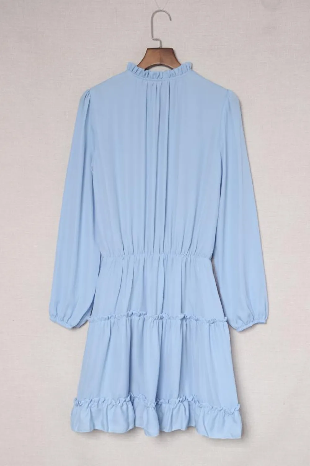 Best Dear-Lover Light Blue V Neck Long Sleeve Ruffle Tiered Mini Dress Sky Blue