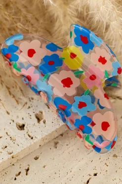 Outlet Dear-Lover Vibrant Flower Print Transparent PVC Hair Clip Light Blue