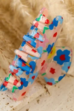 Outlet Dear-Lover Vibrant Flower Print Transparent PVC Hair Clip Light Blue
