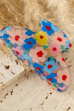 Outlet Dear-Lover Vibrant Flower Print Transparent PVC Hair Clip Light Blue