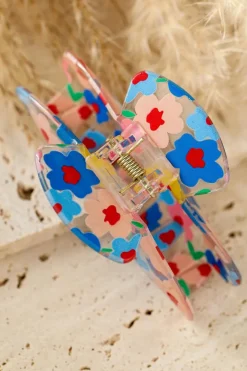 Outlet Dear-Lover Vibrant Flower Print Transparent PVC Hair Clip Light Blue
