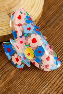 Outlet Dear-Lover Vibrant Flower Print Transparent PVC Hair Clip Light Blue