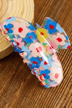 Outlet Dear-Lover Vibrant Flower Print Transparent PVC Hair Clip Light Blue