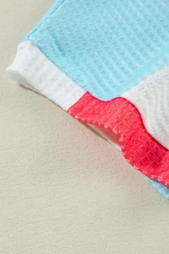 Online Dear-Lover Waffle Knit Colorblock Loose T Shirt Light Blue