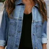 Best Dear-Lover Washed Oversize Pocketed Denim Jacket Light Blue