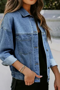 Best Dear-Lover Washed Oversize Pocketed Denim Jacket Light Blue