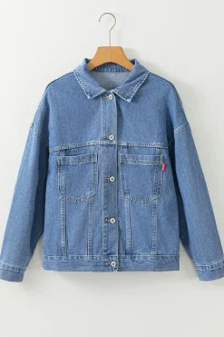 Best Dear-Lover Washed Oversize Pocketed Denim Jacket Light Blue