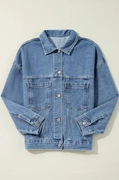 Best Dear-Lover Washed Oversize Pocketed Denim Jacket Light Blue
