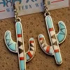 Sale Dear-Lover Western Cactus Alloy Dangle Earrings Light Blue