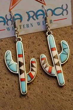 Sale Dear-Lover Western Cactus Alloy Dangle Earrings Light Blue