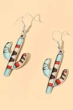 Sale Dear-Lover Western Cactus Alloy Dangle Earrings Light Blue