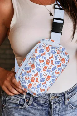 Best Dear-Lover Western Pattern Print Wide Belt Zipper Sling Bag Light Blue