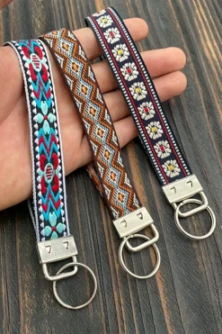 Sale Dear-Lover Western Pattern Knitted Wristband Keychain Light Blue