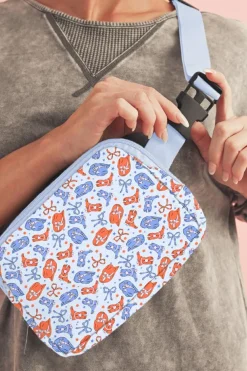 Best Dear-Lover Western Pattern Print Wide Belt Zipper Sling Bag Light Blue