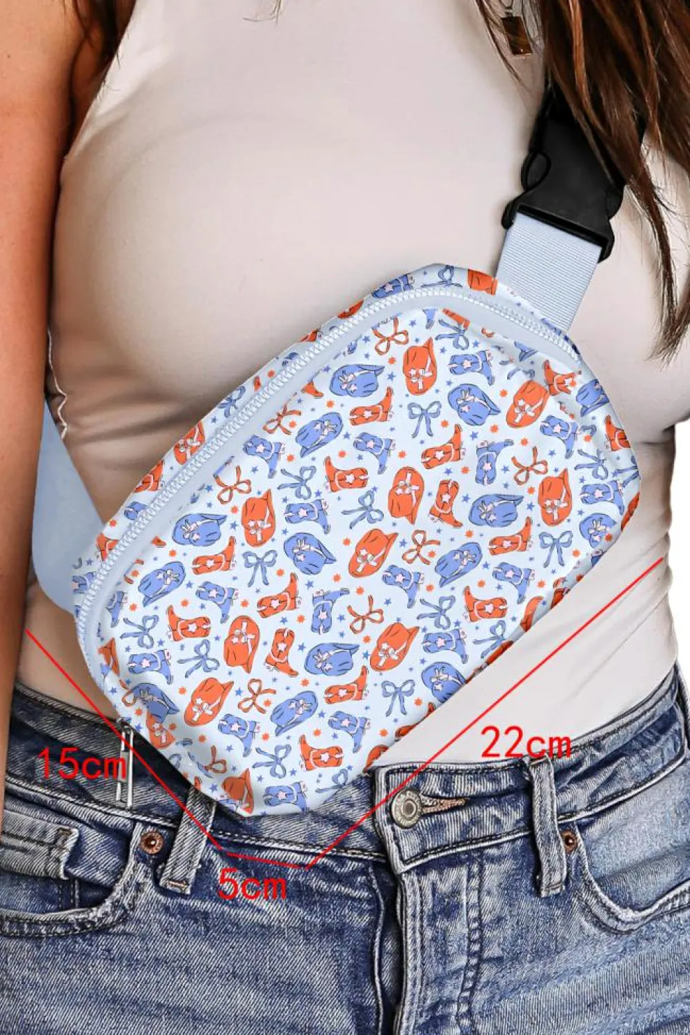 Best Dear-Lover Western Pattern Print Wide Belt Zipper Sling Bag Light Blue
